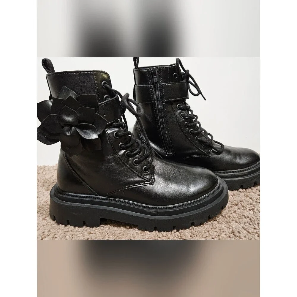 ZARA Girls Chunky Combat Boots Black | Floral Detail  | Trendy